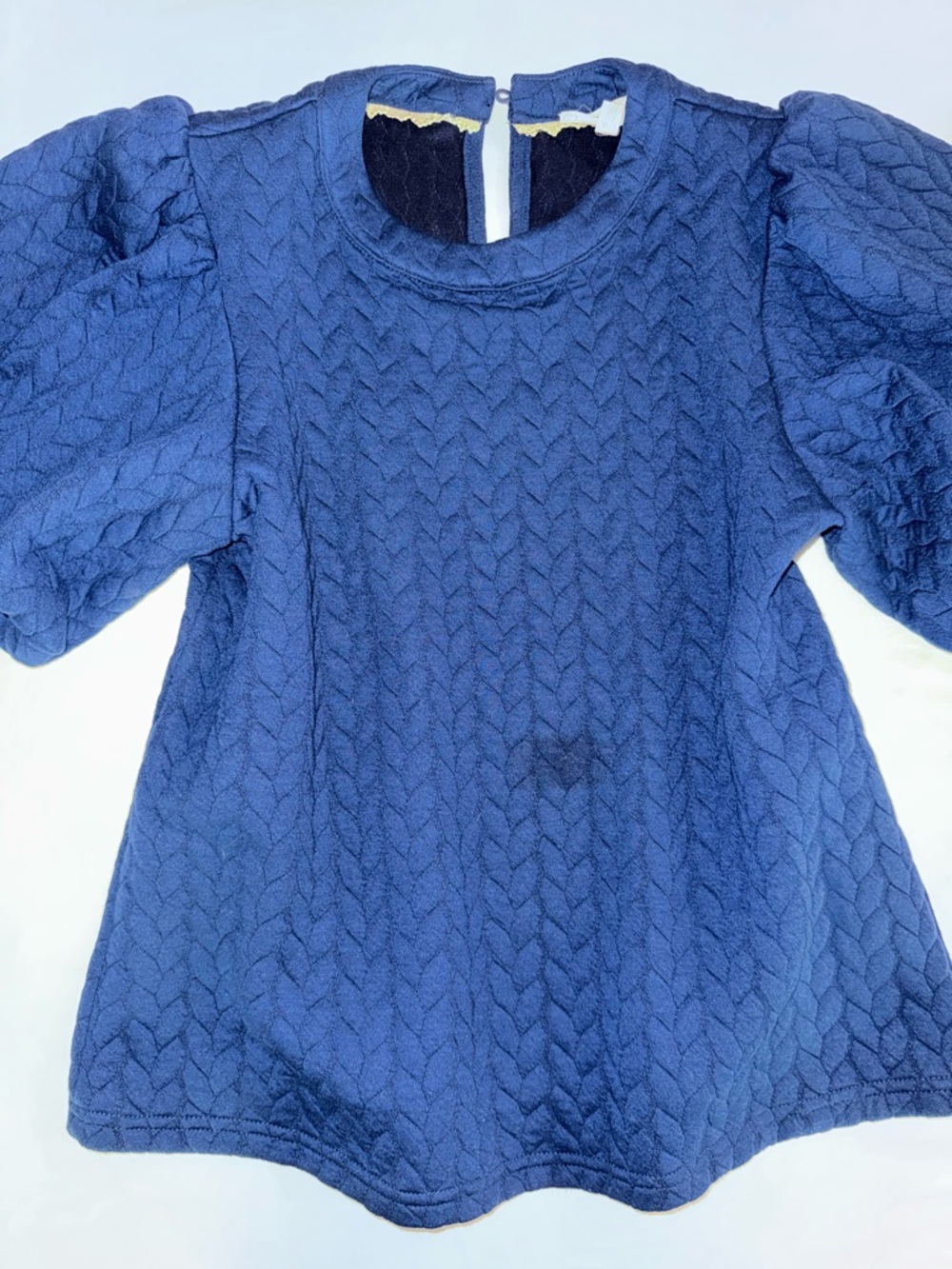 THML Women’s Textured Navy Puff Sleeve Top M